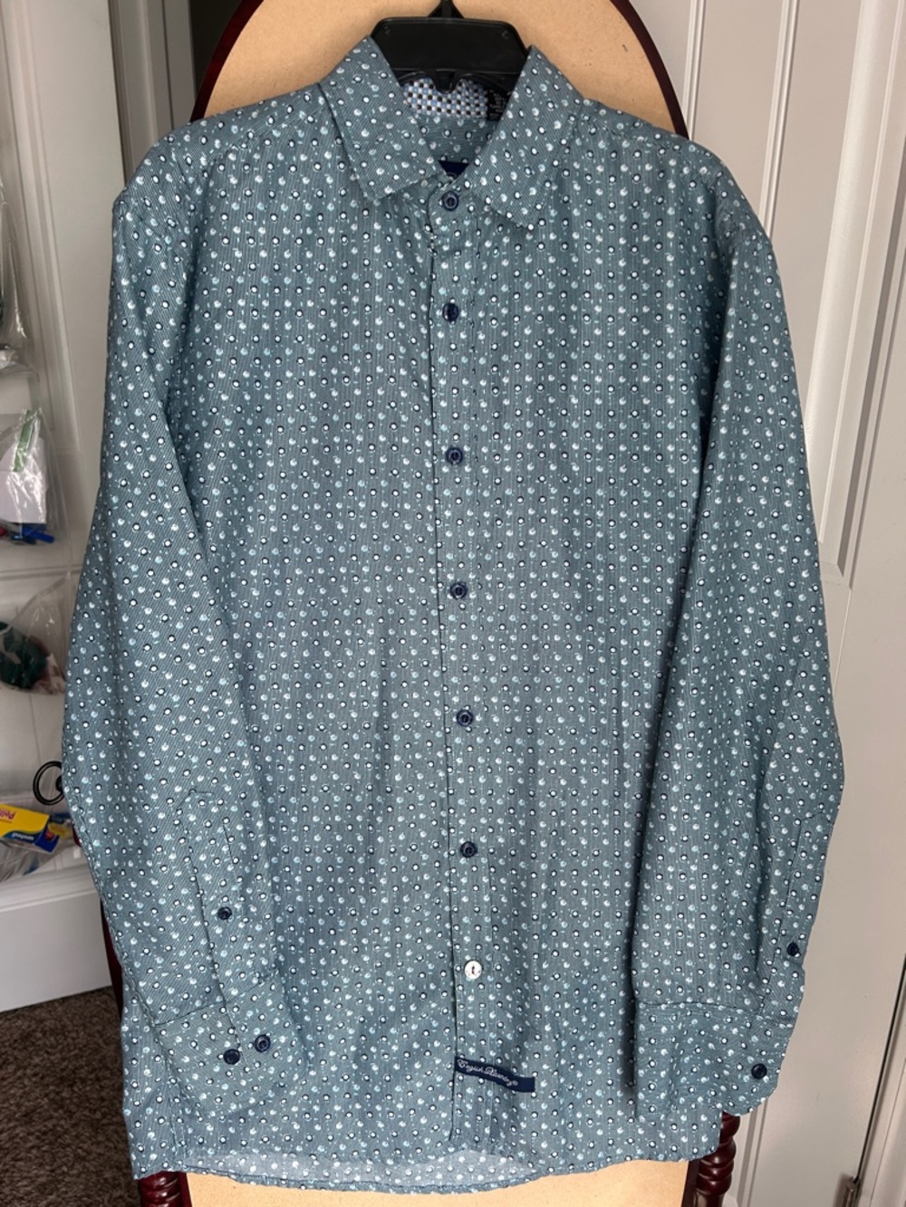 English Laundry Men's Teal Micro-Print Button-Down Shirt